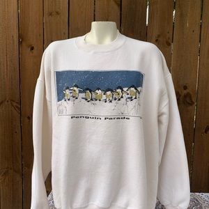 Vintage 90s "Penguin Parade" Joan Gray Batik sweatshirt.